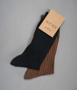 CHAUSSETTES ADELON MARINE ET COGNAC Homme Chaussettes