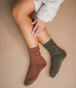 Sale CHAUSSETTES NACRE VERT ET OCRE Femme Chaussettes