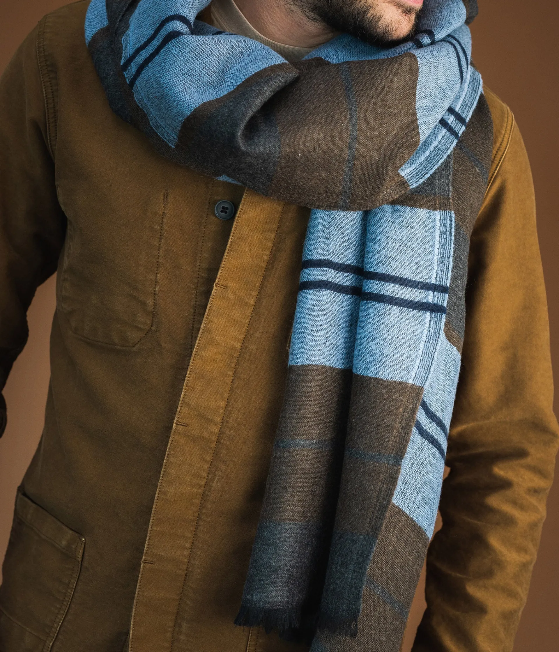 Discount ECHARPE REMI KAKI ET BLEU Homme Foulards